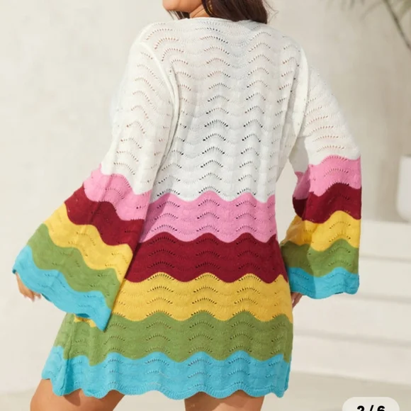 NWT Multicolor Striped Women's Swim Cover-Up 6X/30 - Picture 2 of 9